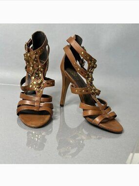 Vince Camuto Brown Strappy Heels with Gold Accents | 7.5 | (A-1517)